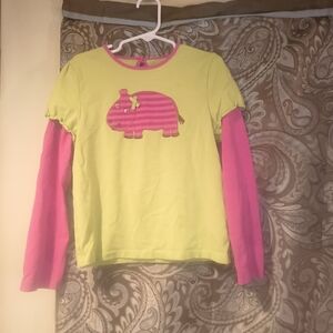 J Khaki Kids' Green and Pink Hippo Long Sleeve Shirt Girls 6X